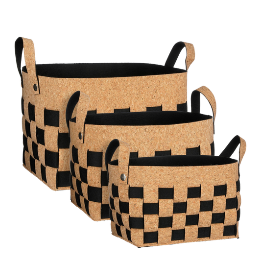 Aufbewahrungskorb – 3er-Set – L40 x B30 x H30 cm – Kork/Filz – Schwarz