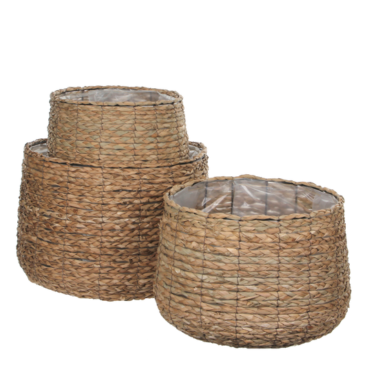 Avalon Korb für Pflanzen – 3er-Set – H32 x Ø44 cm – Seegras – Hellbraun