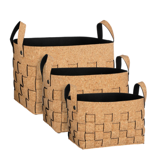 Aufbewahrungskorb – 3er-Set – L40 x B30 x H30 cm – Kork/Filz – Braun