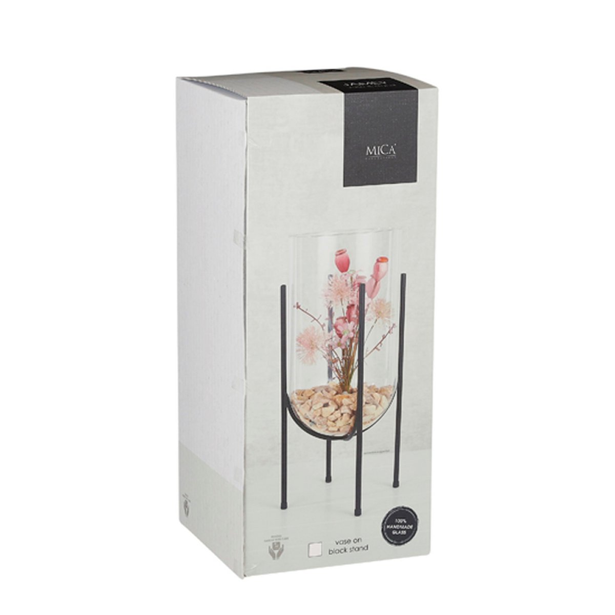 Jamey Vase auf Ständer – H49,5 x Ø23,5 cm – Transparent, Schwarz