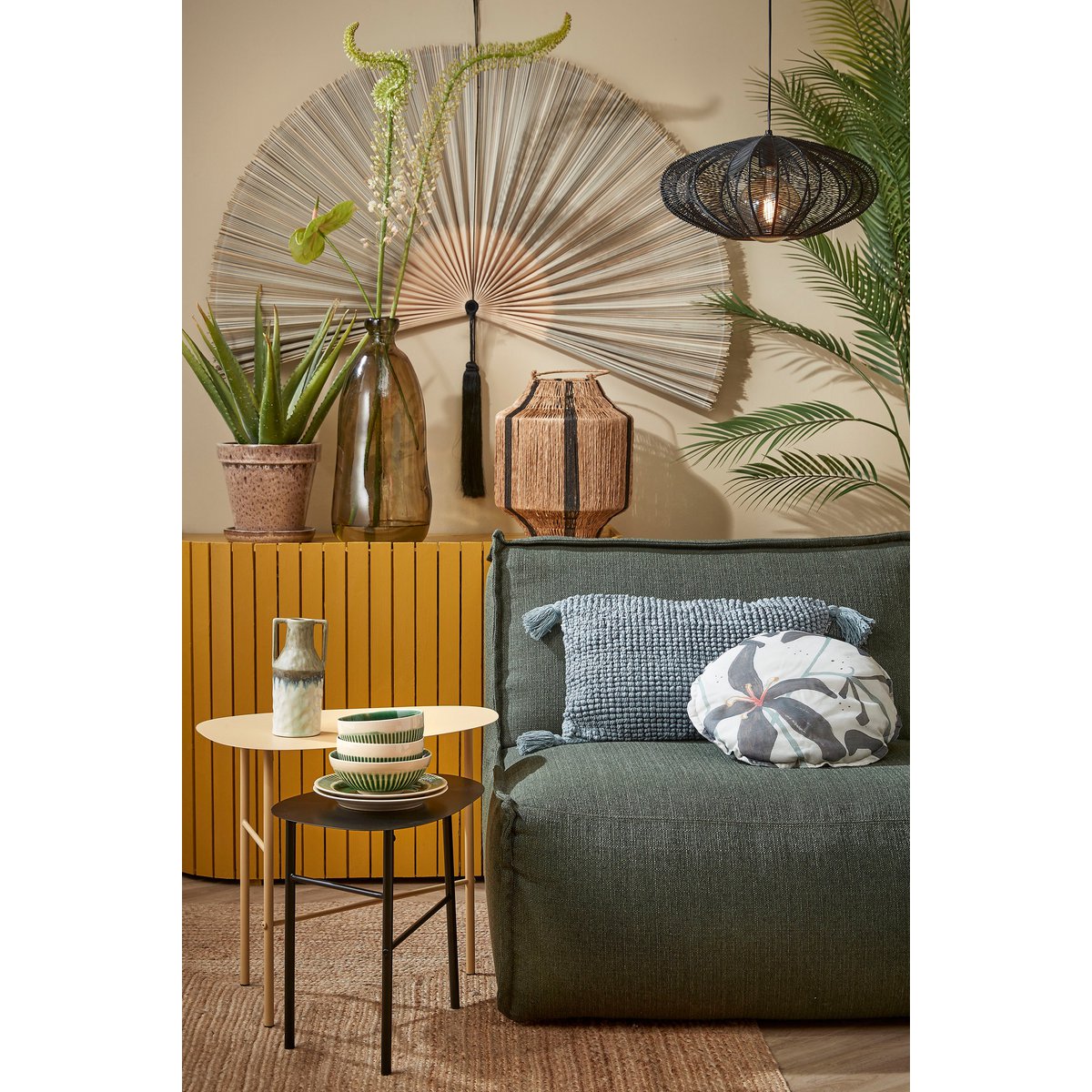 Liliano Laterne - H36 x Ø30 cm - Jute - Schwarz