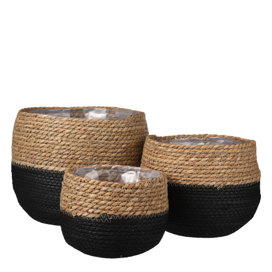 Jorck Korb für Pflanzen – 3er-Set – H24 x Ø26 cm – Schwarz