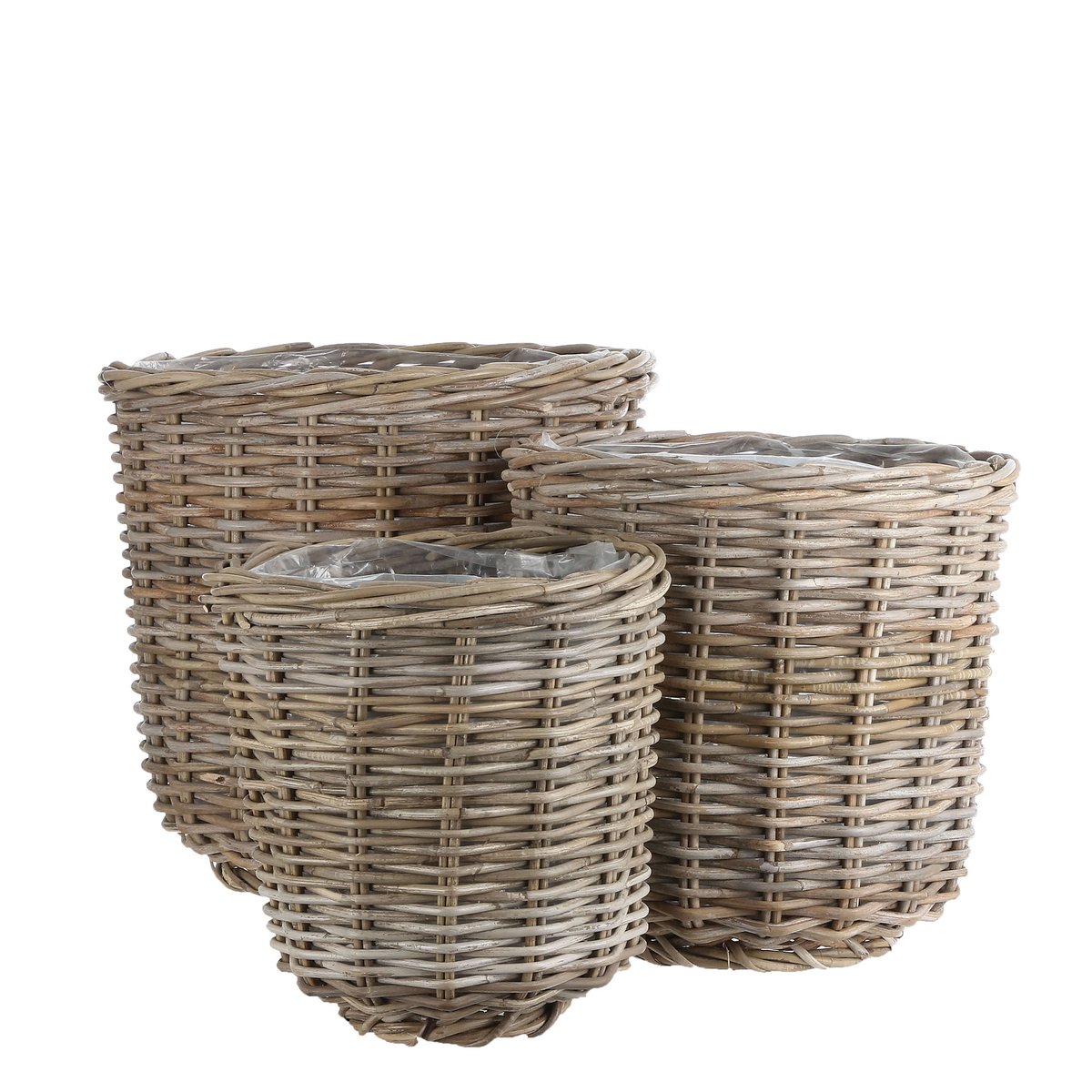 Marcia Outdoor-Pflanzkorb – 3er-Set – H40 x Ø43 cm – Rattan – Grau
