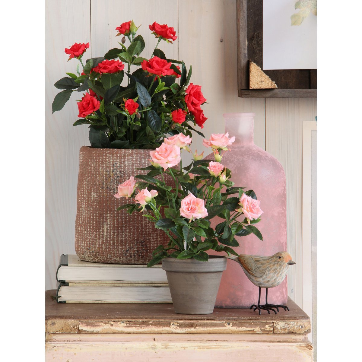 Künstliche Rosenstrauchpflanze im Blumentopf Stan – H33 x Ø25 cm – Rot