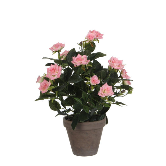 Künstliche Rosenstrauchpflanze im Blumentopf Stan – H33 x Ø25 cm – Rosa
