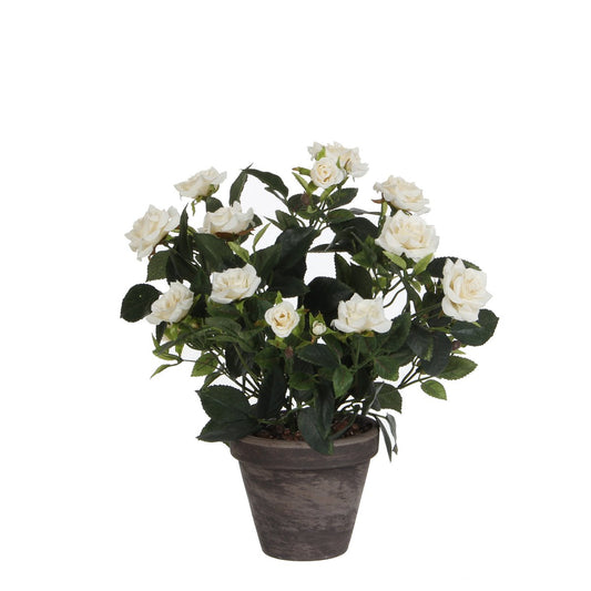 Künstliche Rosenstrauchpflanze im Blumentopf Stan – H33 x Ø25 cm – Weiß