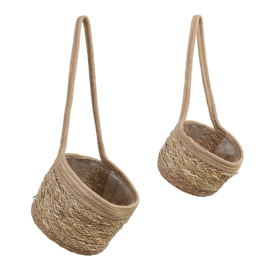 Anne Hängekorb für Pflanzen – 2er-Set – H20 x Ø25 cm – Seegras – Hellbraun