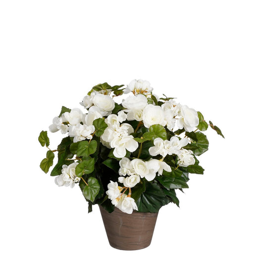 Künstliche Begonienpflanze im Blumentopf Stan – H37 x Ø36 cm – Weiß