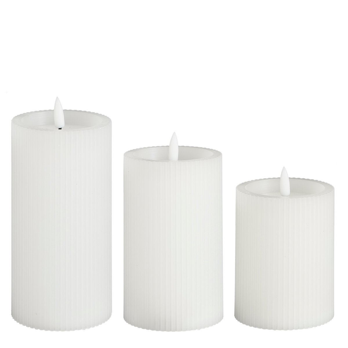 LED-Stumpenkerze – 3er-Set – H15 x Ø7,5 cm – Wachs – Weiß
