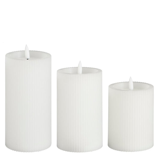 LED-Stumpenkerze – 3er-Set – H15 x Ø7,5 cm – Wachs – Weiß