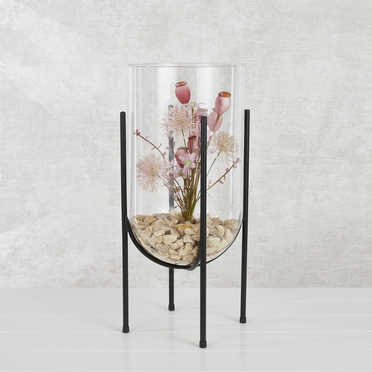 Jamey Vase auf Ständer – H49,5 x Ø23,5 cm – Transparent, Schwarz