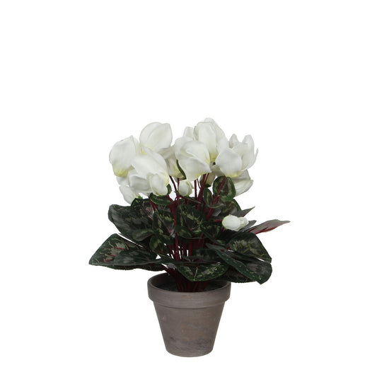Künstliche Alpenveilchenpflanze im Blumentopf Stan – H30 x Ø30 cm – Weiß