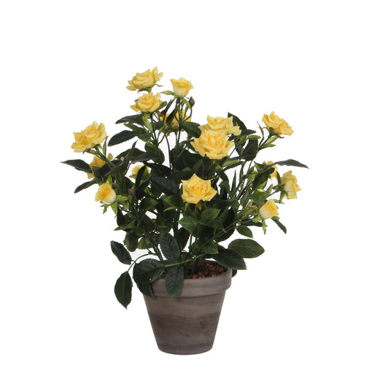 Künstliche Rosenstrauchpflanze im Stan-Blumentopf – H33 x Ø25 cm – Gelb