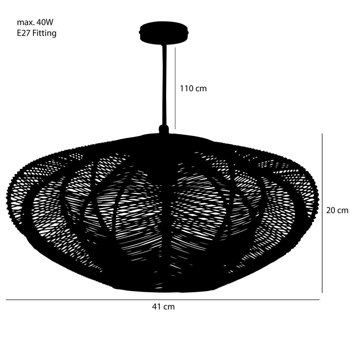 Kanti Hängelampe – H20 x Ø41 cm – Metall – Schwarz