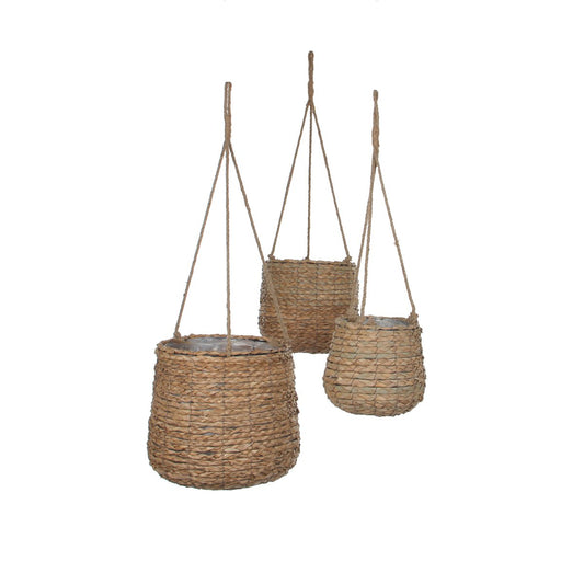 Avalon Hängekorb für Pflanzen – 3er-Set – H90 x Ø30 cm – Seegras – Hellbraun