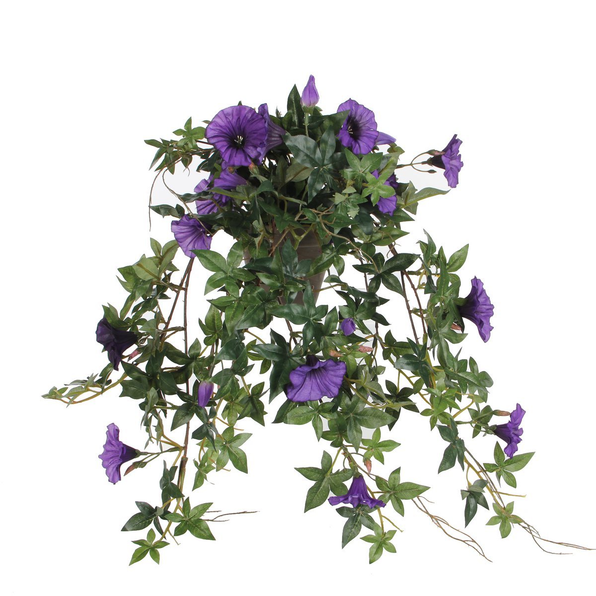 Künstliche Hängepflanze Petunie im Stan-Blumentopf – L25 x B45 x H50 cm – Dunkelviolett