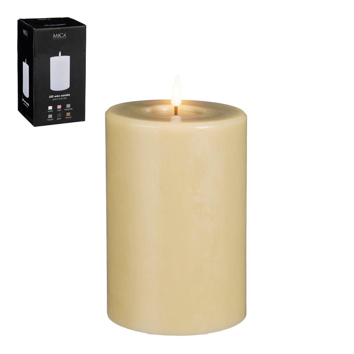 LED-Kerze – H15 x Ø10 cm – Wachs – Taupe